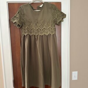 Elegant Olive Green Lace Dress